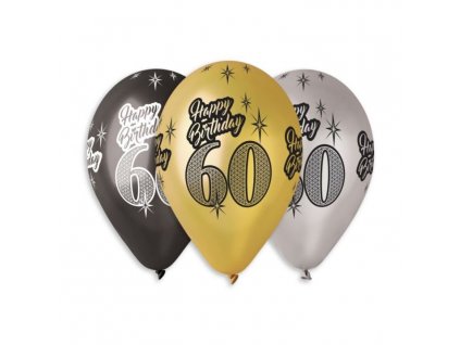 Balónky metalické 60 let , Happy Birthday - narozeniny - mix barev - 30 cm (5 ks)