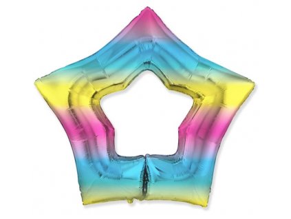 Balón foliový 70 cm hvězda s otvorem duha - DUHOVÁ - RAINBOW