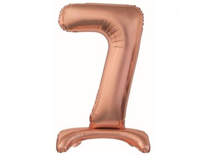 Balón foliový číslice RŮŽOVO ZLATÁ / ROSE GOLD na podstavci, 74 cm - 7