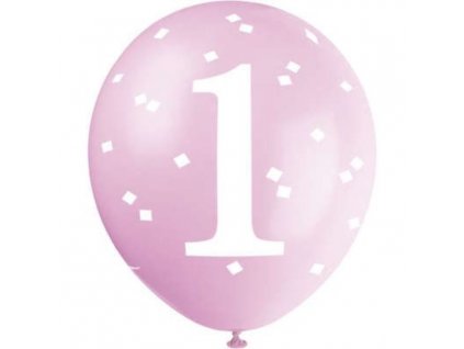 Balónky 1. narozeniny HOLKA - 5 ks - 30 cm - Happy birthday - RŮŽOVÉ