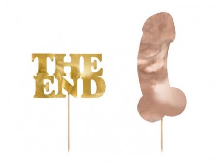 Dekorace na dort PENIS růžovozlatý - THE END zlatý - 2 ks - Rozlučka se svobodou