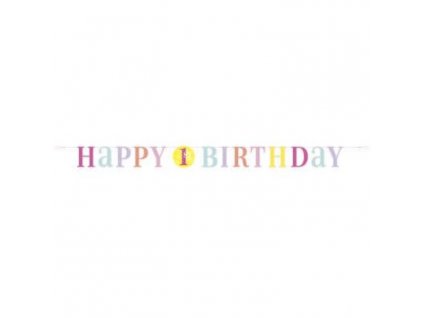 Girlanda 1. narozeniny - Happy Birthday - HOLKA - růžová - 182 cm