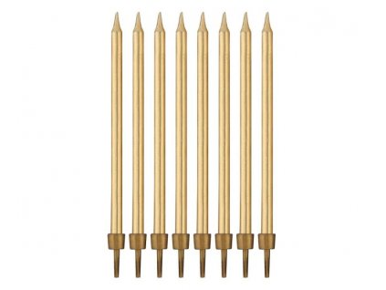 Narozeninové svíčky zlaté s podstavcemi délka - 10 cm - 8 ks
