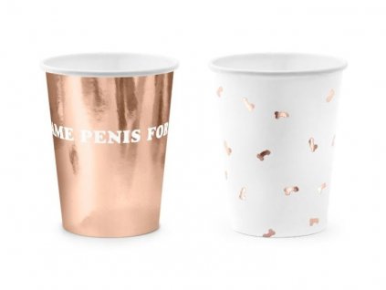 Kelímky Same penis forever - růžovo zlaté - rose gold - Rozlučka se svobodou-220ml-6ks