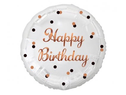 Fóliový balónek bílý Happy Birthday - narozeniny - zlatý nápis - 45 cm