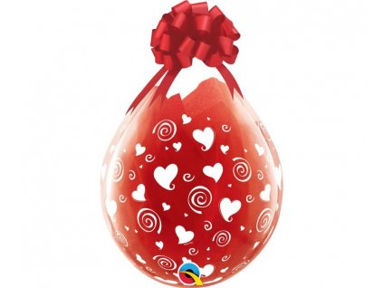 Balón latex 45 cm - transparentní - srdíčka a spirály - k plnění dárků - 1 ks