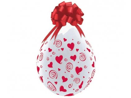 Balón latex 45 cm - transparentní - srdíčka a spirály červené - k plnění dárků - 1 ks