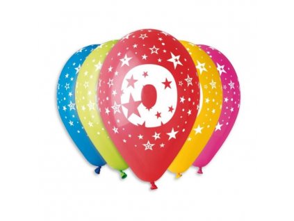 Balónky potisk čísla "0" - 5 ks v bal. 30cm