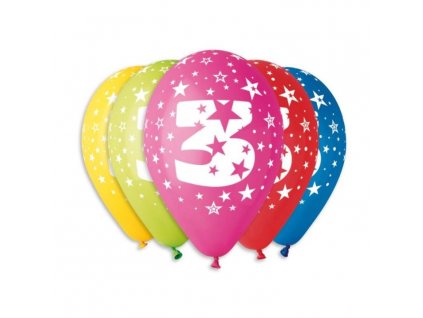 Balónky potisk čísla "3" - 5ks v bal. 30cm