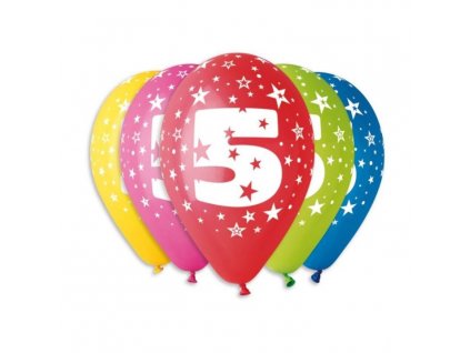 Balónky potisk čísla "5" - 5ks v bal. 30cm
