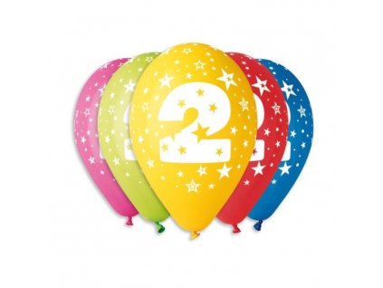 Balónky potisk čísla "2" - 5ks v bal. 30cm