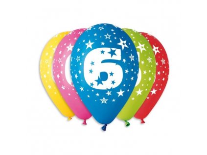Balónky potisk čísla "6" - 5ks v bal. 30cm