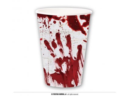 Papírové kelímky - krvavé otisky - Krev - Halloween - 355 ml - 6 ks