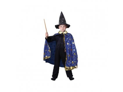 Kostým čaroděj - kouzelník - modrý plášť s hvězdami čarodějnice / Halloween