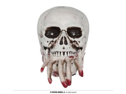 Dekorace Lebka s krvavou rukou - pohyblivá se zvukem a světlem - Halloween