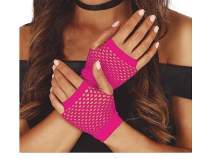Retro síťované rukavice neon - růžové - 80.léta – disco