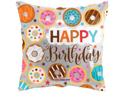 Foliový balónek polštář Donut - Happy Birthday - narozeniny - 45 cm