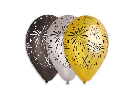 Balónek metalický OHŇOSTROJ - 1 ks - Silvestr - 28 cm