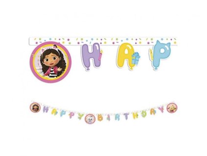 Girlanda Gábinin kouzelný domeček - Gabby's Dollhouse - Happy Birthday - 200 cm