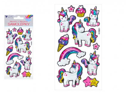 Samolepka 10422 vypouklá jednorožci 9,5 x 21 cm