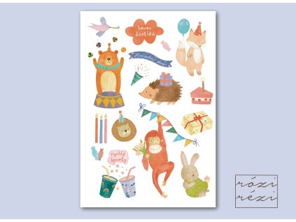 Dětské dočasné tetování A5 – zvířátka na party, dárek pro hosty na oslavu