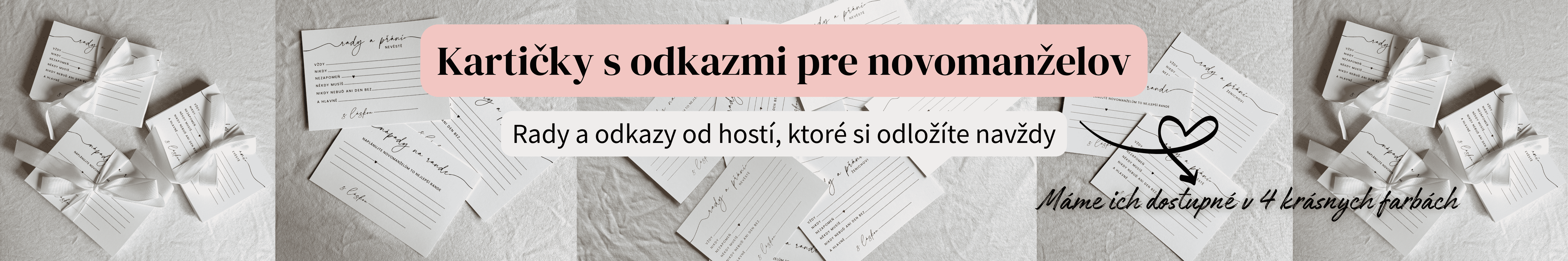 Banner s odkazem na kartičky se vzkaz novomanželům