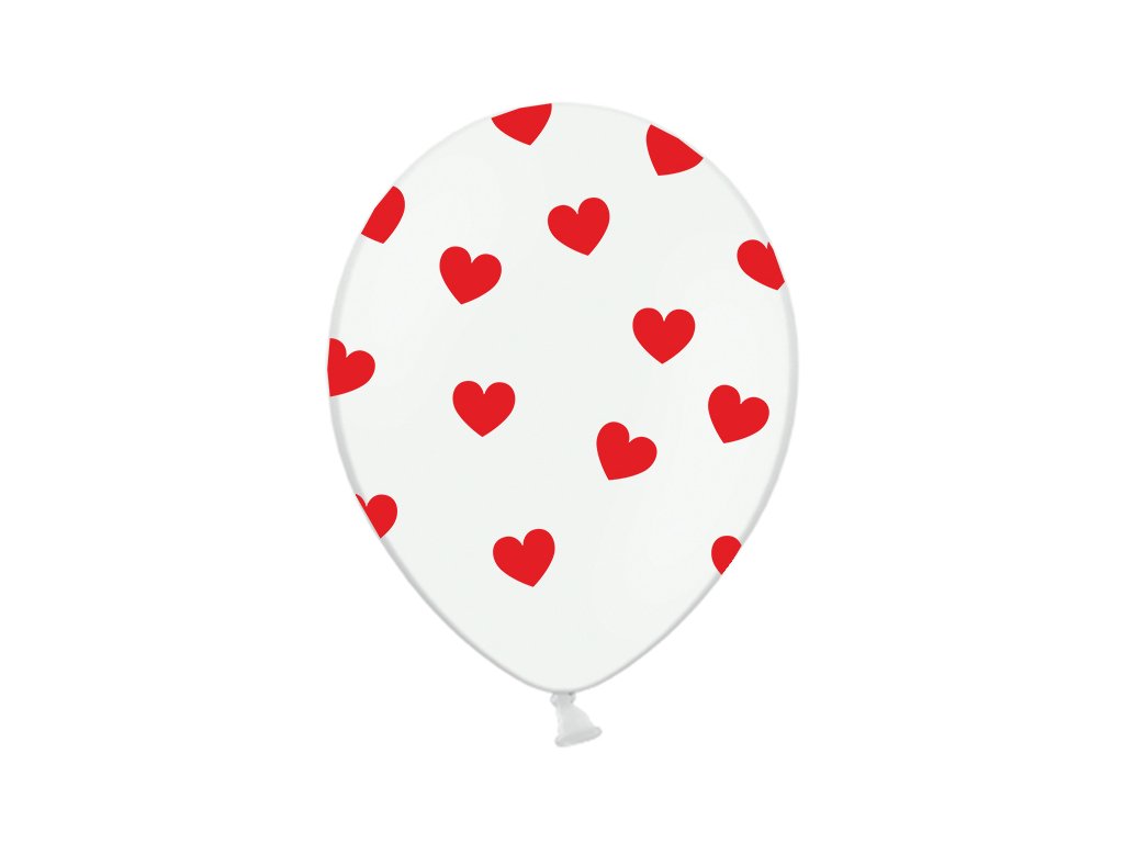 Balonek latex bílý srdce červená, 30 cm