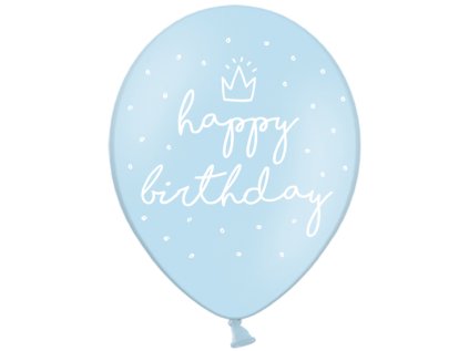 Balonek latex Happy Birthday pastelový modrý, 30 cm