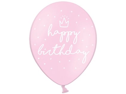 Balonek latex Happy Birthday pastelový růžový, 30 cm