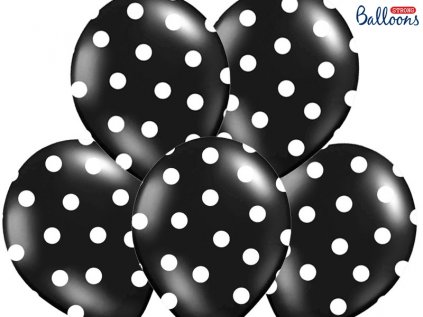 Balonek latex černý puntíky bílé, 30 cm