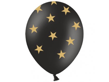 Balonek latex Hvězdy zlaté černý, 30 cm