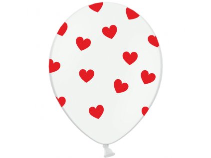 Balonek latex bílý srdce červená, 30 cm