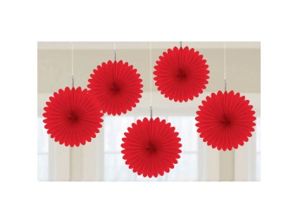 Závěsné dekorace rozety červené mini, 5 ks
