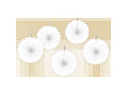 Závěsné dekorace rozety bílé mini, 5 ks