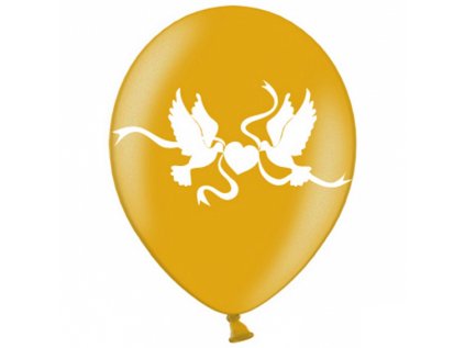 Balonek latex svatební Holubice bílé zlatý, 30 cm