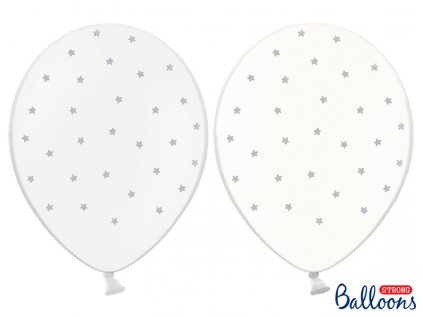 Balonek latex Hvězdy stříbrné průhledný a bílý mix 30 cm, 1 ks