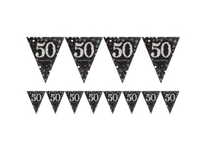 Vlaječky Happy Birthday číslo 50 černo-zlaté, 4 m