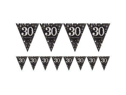 Vlaječky Happy Birthday číslo 30 černo-zlaté, 4 m