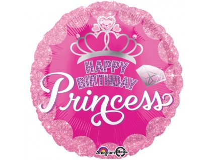 Balonek fóliový Happy Birthday Princess, 43 cm
