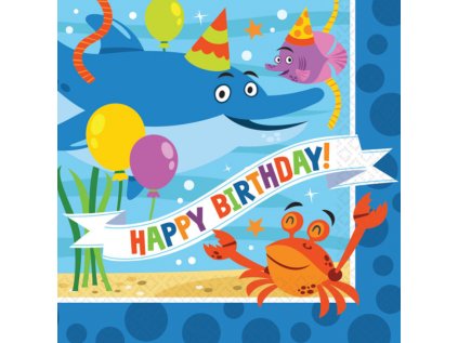 Papírové ubrousky Mořský svět Happy Birthday 25 cm, 16 ks