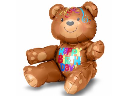 Balonek fóliový Happy Birthday medvěd samostojící, 48 cm