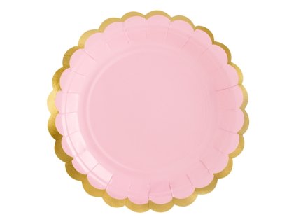 Papírové talířky růžové se zlatým okrajem 18 cm, 6 ks