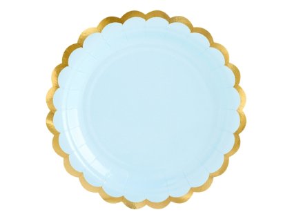 Papírové talířky modré se zlatým okrajem 18 cm, 6 ks