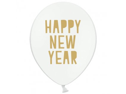 Balonek latex Happy New Year bílý, 30 cm