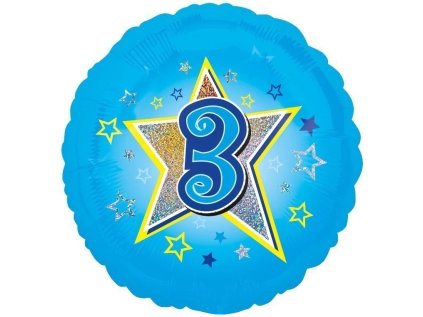 Balonek fóliový číslo 3 modrý, 43 cm