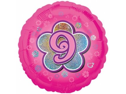 Balonek fóliový číslo 9 růžový, 43 cm
