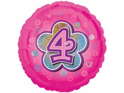 Balonek fóliový číslo 4 růžový, 43 cm
