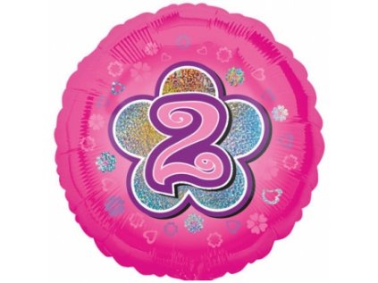 Balonek fóliový číslo 2 růžový, 43 cm