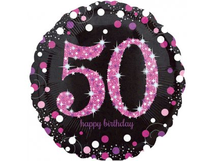 Balonek fóliový číslo 50 černo-růžový, 45 cm