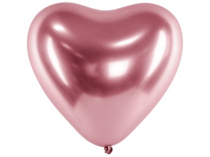 Balonek latex růžově zlaté chromové srdce 30 cm, 1 ks